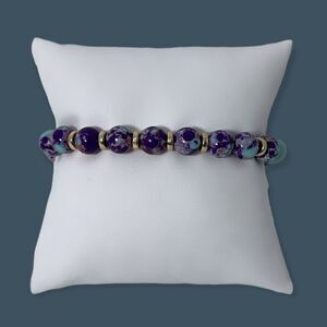 NWT Wool + Pepper Co. Turquoise/Purple & Gold Beaded Bracelet